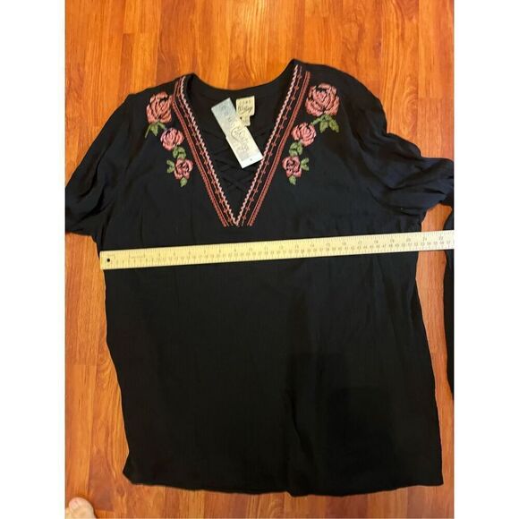 Como Vintage Black Floral Embroidered Peasant Top size L - Picture 7 of 10